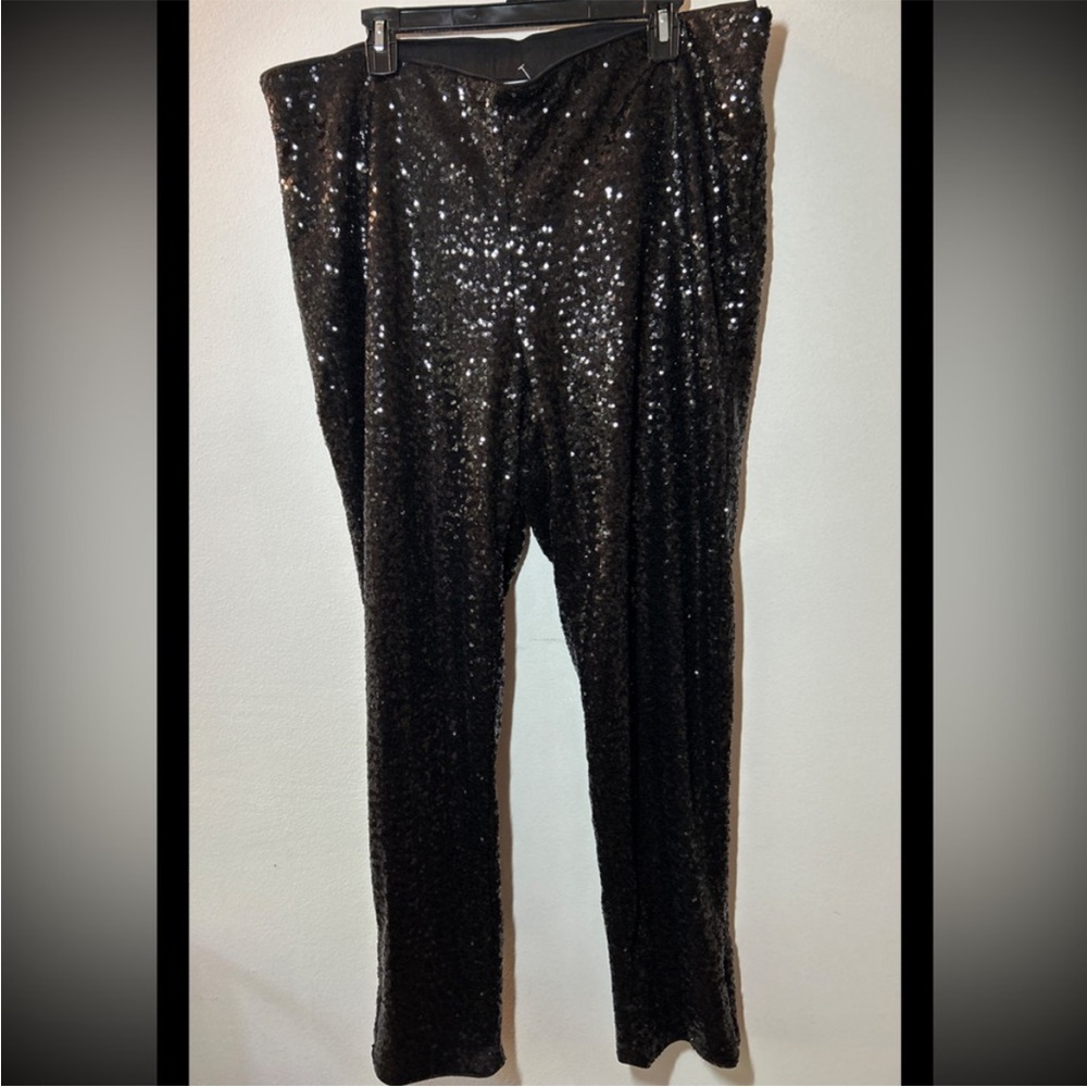 WDNY Shimmering Elastic Waist Black Sequin Party Pants 1X NWT Easy Formal Wear